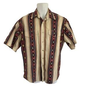 Vintage Wrangler Pearl Snap Shirt Mens Size L  Aztec Western Short Sleeve Navajo